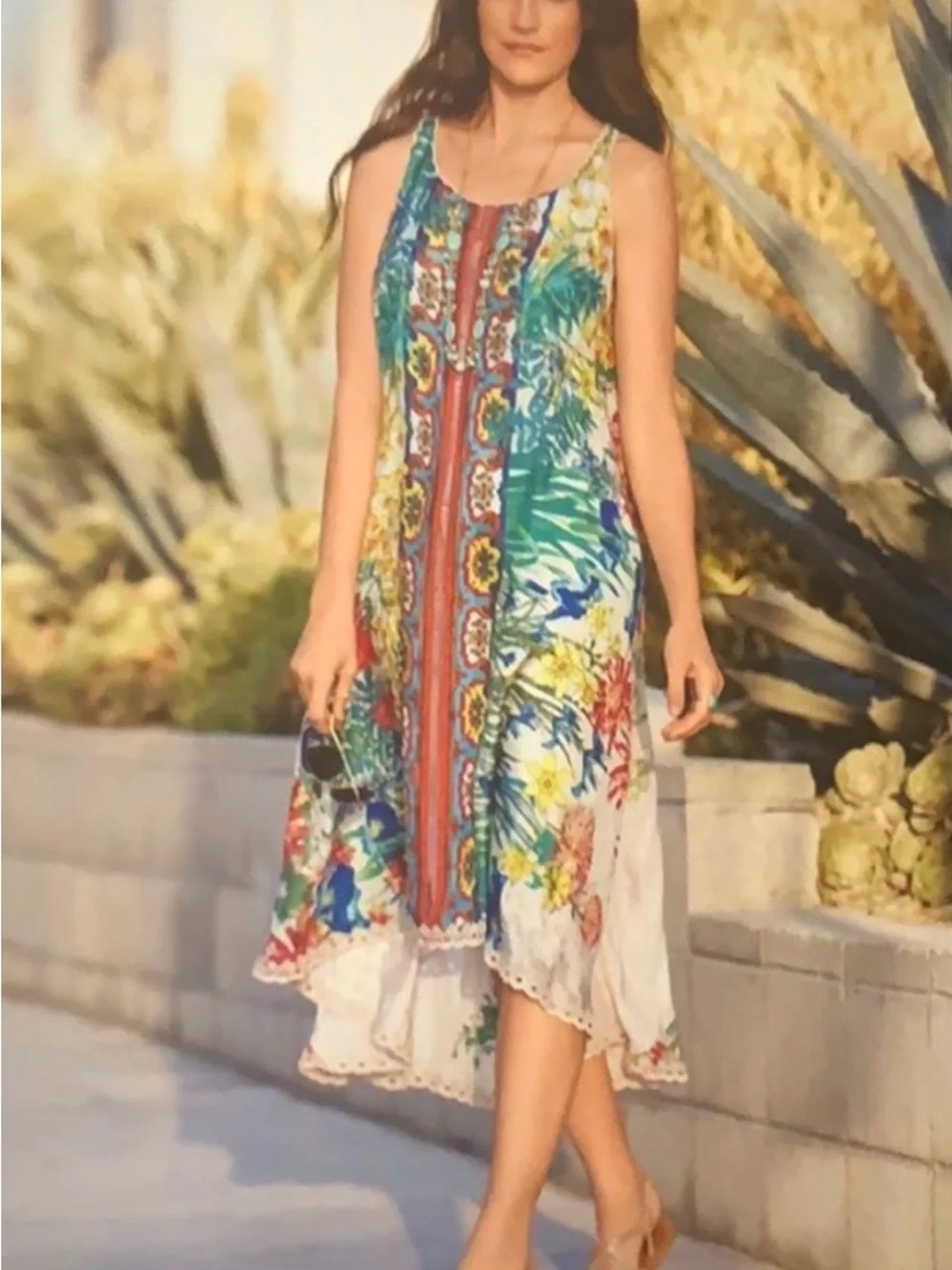 Johnny Was Silk Multicolor Tropical Print Midi Dress - Picture 1 of 7